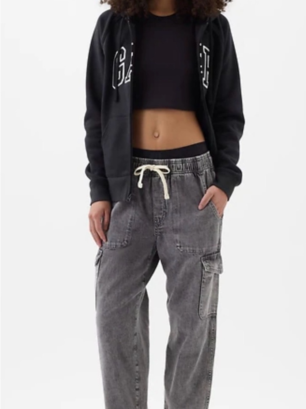 GAP Denim Easy Jean in size XS Gray Washed Drawstring Cargo.